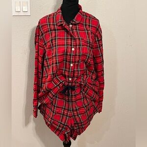 J Crew NWT $98 Flannel Pajama Short Set in Good Tidings Plaid | Sz L